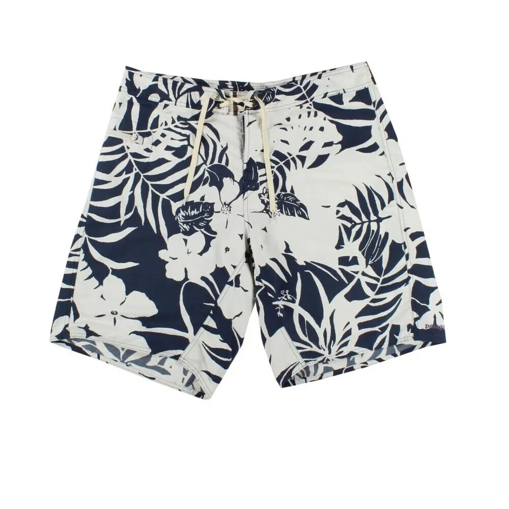 Patagonia Men's Wavefarer Board Shorts blue white palm leaf 33